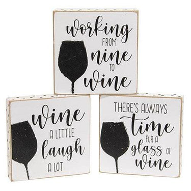 Always Time For Wine Polka Dot Square Block 3 Asstd - The Fox Decor